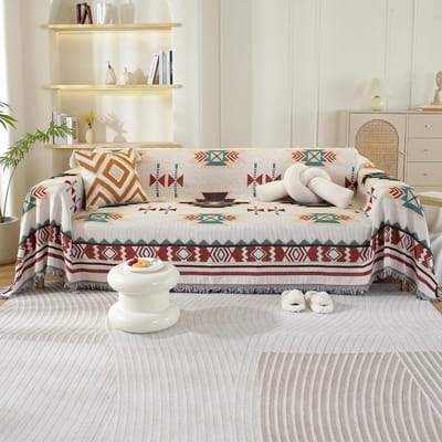 2/3/4-zits sofadeken, katoenen deken, zachte plaids voor banken, wasbare deken voor bed, zitplaatsen, fauteuils, woonkamer, multifunctionele plaid 180 x 180 cm-geometrische kunst
