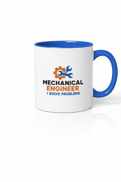 Mechanical Engineer Mok 330ml – Witte Keramische Koffiemok met Blauwe Oor – I Solve Problems Design Cadeau voor Ingenieurs