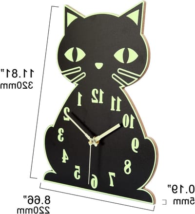 Stille Wandklok zonder Tikken met Dierenmotief voor Kinderen, Batterij Aangedreven, Schattige Zwarte Kat, Perfect voor Kinderkamer Decoratie