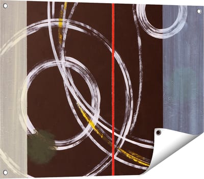 Gards Tuinposter Abstracte Cirkels met een Rode Lijn - 80x60 cm - Tuindoek - Tuindecoratie - Wanddecoratie buiten - Tuinschilderij