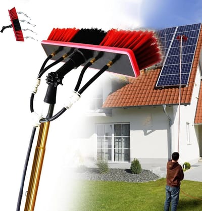 Schoonmaakset Lange Steel - Raamborstel Telescoop - Hoge Oppervlakken Reinigen - Uitschuifbaar Met Watertoevoer - Tot 12 Meter - Naturel