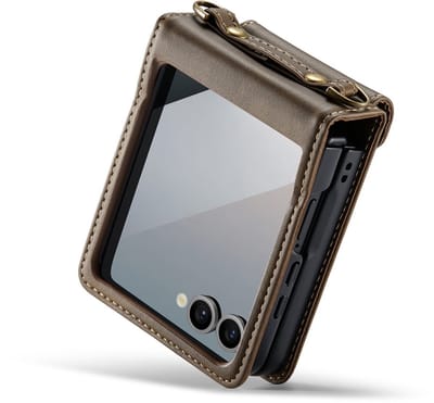 CaseMania Bookcase hoesje geschikt voor Samsung Galaxy Z Flip 7 - Effen Bruin - Kunstleer - Incl. Verstelbaar Crossbody Koord én Polsbandje | 3 Ruime Pas Vakjes