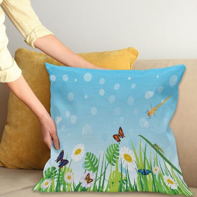 ABAKUHAUS Kussenhoes Bloemen-Insecten – Dubbelzijdig bedrukt – 40x40 cm – Diep Blauw