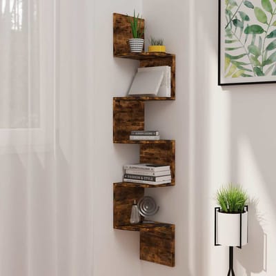 vidaXL - Hoekwandschap - 19x19x123 - cm - bewerkt - hout - gerookt - eikenkleurig