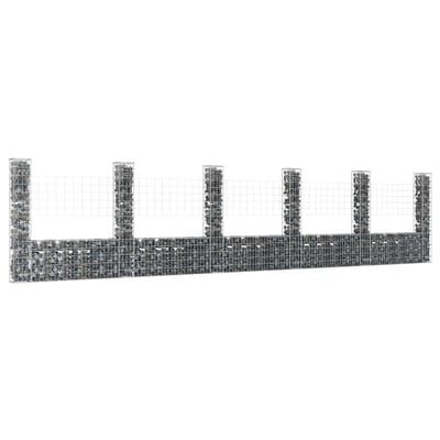 vidaXL - Schanskorf - U-vormig - met - 6 - palen - 620x20x150 - cm - ijzer