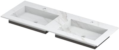 INK Post Wastafel Keramische Slab Envelop Bak Dubbel 2 Kraangaten - 1200x450x10 mm - Calacatta Mat