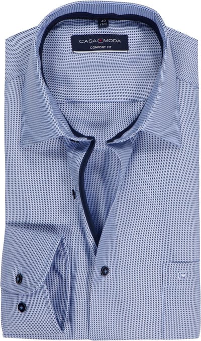 CASA MODA comfort fit overhemd - dobby - blauw - Strijkvrij - Boordmaat: 40 (EU maat: M)