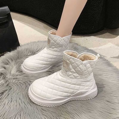 Bottes de neige à plateforme pour femme, automne et hiver, nouvelles bottines thermiques en velours, bottes imperméables en coton pour étudiante 40 white