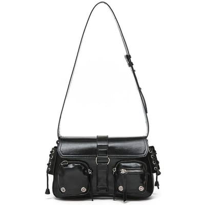 Onderarmtas, Baguette Tas, Dames Niche Ontwerp Motorfiets Tas, Enkelbandtas, Crossbody Tas zwart
