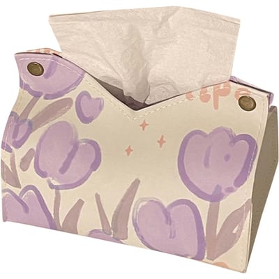 Boîte à mouchoirs Couvercle Grand Mignon Cuir PU Visage Main Couvercle Boîte à Mouchoirs pour Chambre Salon Voitures Rose violet