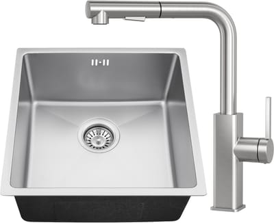 Auralum max Spoelbak RVS (44x44CM) – Spoelbak Keuken Met Keukenkraan - Spoelbakken Keuken – Wasbak Keuken - RVS