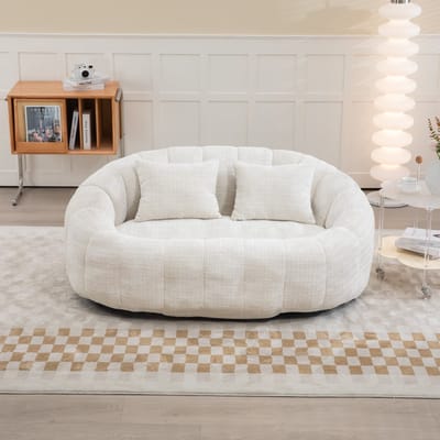 Sweiko Zitzak bank - 2-Persoons bank - Gevoerd schuim - Hoge rug zitzak stoel - Chenille - Beige