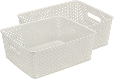Opbergmand Wit – 2 Stuks – ±12 Liter per Mand – 35,3 x 29,5 x 13,3 cm – Kunststof Opbergmand met Handgrepen