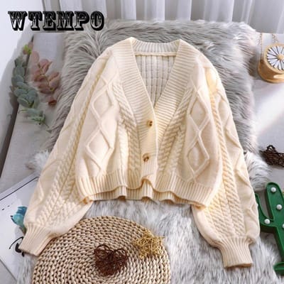 Herfst Dames Kort Gebreid Vest Koreaanse Versie Losse en Luie Stijl Lantaarnmouw Top Trui Jas S white