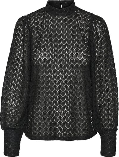 Vero Moda T-shirt Vmbecca Ls High Neck Lace Top Jrs N 10302894 Black Dames Maat - S