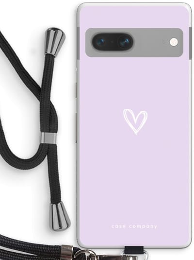 Case Company® - Hoesje met koord geschikt voor Google Pixel 7 hoesje met Koord - Klein hartje paars - Telefoonhoesje met Zwart Koord - Bescherming aan alle Kanten en Over de Schermrand