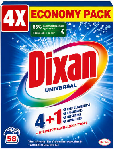 4 x Dixan - Waspoeder - Voor universele was - 58 wasbeurten