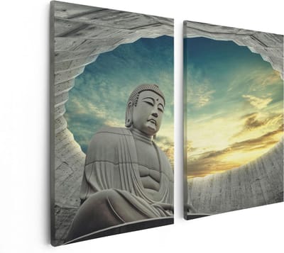 Artaza Canvas Schilderij Tweeluik Boeddha Beeld In Het Park - 80x60 - Foto Op Canvas - Canvas Print