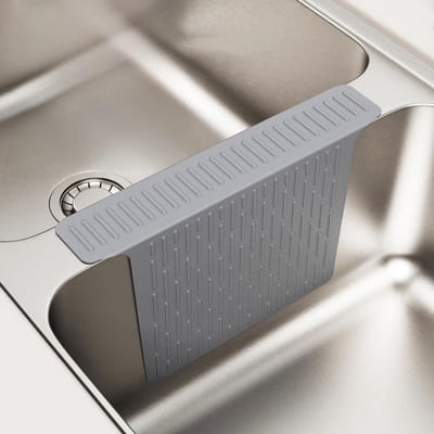 Siliconen Afwasbakmat 45x32 cm Grijs - Beschermmat voor Spoelbak met Veilige Grip - Superzachte Vlekbestendige Afdroogmat - Indeling voor Afwas - Eenvoudig Schoon Te Maken