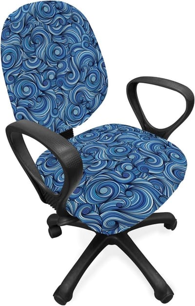 ABAKUHAUS Aziatische bureaustoel overtreksel, zentangle exotisch, decoratieve beschermhoes gemaakt van stretchstof, lichtblauw marineblauw