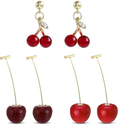 Dailygoods- Kersenoorbellen 3 Paar - Kersenhangers - Oorbellen Dames