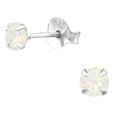 Aramat Jewels | Oorbellen | 925 Zilveren Kristal Oorbellen - Sprankelende Zirkonia Studs | 4mm / Opaal Wit | | | Zilver | Kinderen, Volwassenen | Verkleurd niet