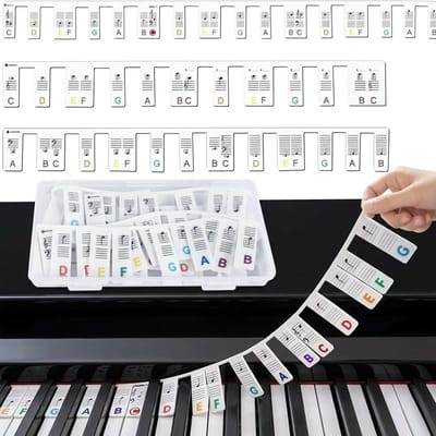 Pianostickers Noten - Toetsenbord Labels - Muziek Leren - Afneembaar Zonder Resten - 88 Toetsen - Veelkleurig