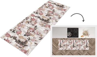 Keukenloper - Loper keuken - Patroon - Bloem - Roze - 150x50 cm - Keukenloper vinyl