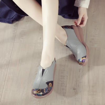 Nieuwe Lente Stijl Sponscake Zool Casual Damesschoenen Etnische Stijl Echt Leer Kleurblokkering Enkele Schoenen Om Hoogte en Comfort Te Vergroten 40