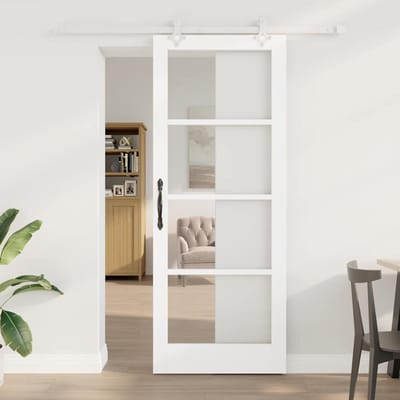 vidaXL - Schuifdeur - 83 - x - 211 - cm - Massief - grenenhout - en - glas - Wit