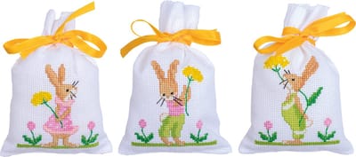Vervaco - Kruidenzakje kit - Pasen - Paaskonijnen set van 3 - PN-0200379 - Borduren - Borduurpakket - Borduurpakket volwassenen - Borduurpakket kind