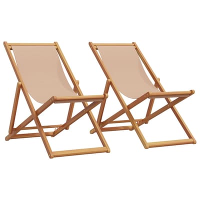 vidaXL - Opklapbare - stoelen, - 2 - stuks, - taupekleurige - stof - en - massief - hout.