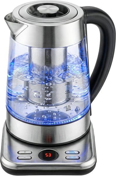 HOMCOM waterkoker-Glas, roestvrij staal-21,7L x 21,4B x 26,3H cm-Zilver