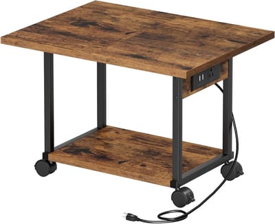 Printertafel - Bureau organizer - Thuiskantoor - Geïntegreerd oplaadstation - 18 "L x 14" B x 117 "H - Rustiek bruin