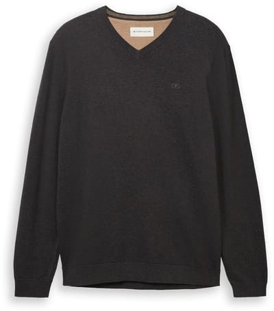 Tom Tailor - Gebreide trui met V-hals - Maat XXL - Black Grey Melange