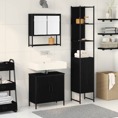 vidaXL - Badkamermeubel - Set - 3 - st - Zwart - Bewerkt - hout