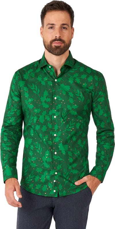 OppoSuits Bright Berry - Heren Kerst Overhemd - Kerst shirt - Groen - Maat XS