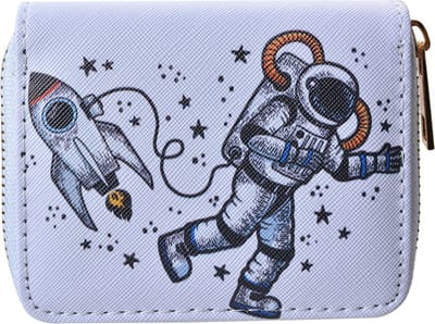 Clayre & Eef Portemonnee 11x9 cm Wit Grijs Kunststof Astronaut