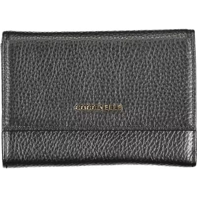 COCCINELLE Leren Portemonnee Metallic Soft Wallet Grainy Leather Noir Zwart