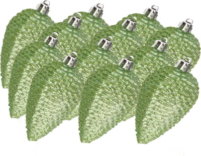 Decoris Kersthangers dennenappels - 12x st - groen - glitter - 8 cm - kunststof - kerstversiering
