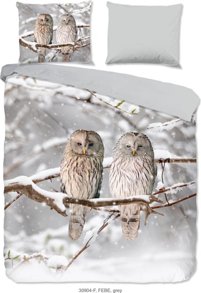 Good Morning Dekbedovertrek "uilen in winterlandschap" - Grijs - (135x200 cm) - Katoen Flanel