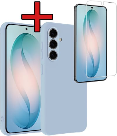 Hoesje - Met Screenprotector - Geschikt voor Samsung Galaxy S26 - Sterk & Shockproof - Telefoon Hoes - Back Cover - Siliconen Case - Telefoonhoes - Lichtblauw