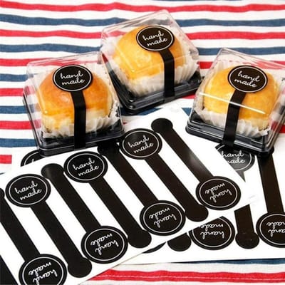 100 stuks Pak Lange Strip Afdichtingsstickers Zwart Label Koekje Taart Handgemaakte Bakverpakking Plakstickers