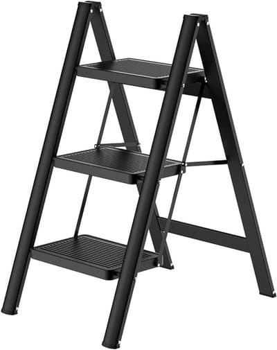 TopChoice® Huishoudtrap - Trapladder Inklapbaar - Opstap Krukje - ‎43x13x60cm - Zwart
