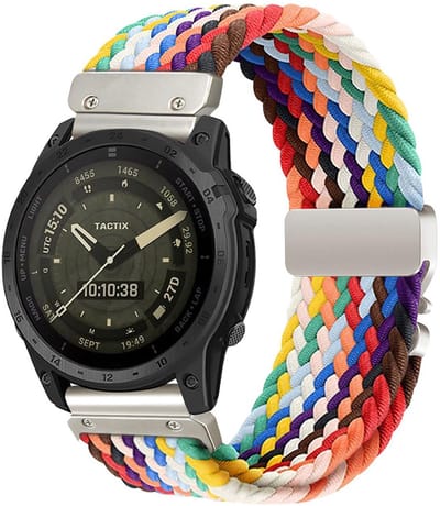 By Qubix - Geschikt voor Garmin bandje - 26mm Quickfit - Braided nylon band met parachute sluiting - Multicolor Spring - Geschikt voor Garmin Quatix 8 - 51mm