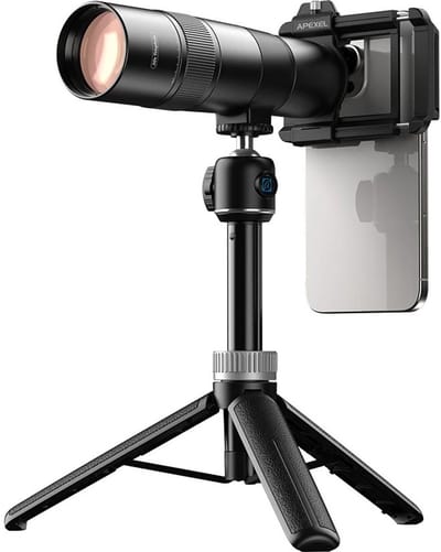 DrPhone APEX FocusX 30x Telephoto Zoomlens Smartphone – Professionele Telelens met Statief - 720mm - Monocular & 46mm Filter - Zwart
