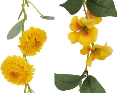 J-Line Slinger Bloemen + Blaadjes - kunststof - geel/groen - 2 stuks