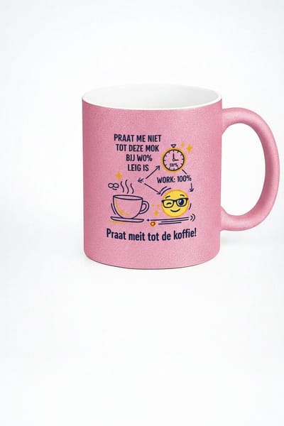 Praat Met Mij Tot De Koffie Inwerkt Mok 330ml – Roze Keramische Koffiemok met Grappige Nederlandse Koffie Quote – Humor Cadeau voor Kantoor & Collega’s