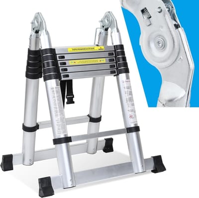 Telescopische Ladder Vouwladder Aluminium 3,8m (1,9m+1,9m), Uitschuifbare Ladder met Draaghandvat, Anti-Rutsch Multifunctionele Ladder Draagbare Alu Ladder, Maximale Draagcapaciteit 150kg