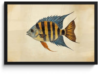 Poster in lijst - Fotolijst 60x40 cm - Posters - Vis - Tropisch - Strepen - Vinnen - Posterlijst zwart - Decoratie - Wanddecoratie woonkamer - Muurdecoratie slaapkamer